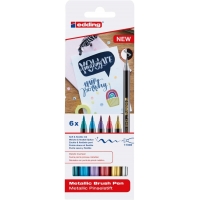 Edding 1340 Brush Pack de 6 Rotuladores, Punta Pincel Flexible, Trazo 1-3mm, Colores Oro, Rojo, Azul, Verde, Gris y Morado