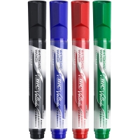 Bic Velleda Tank Pack de 4 Rotuladores para Pizarra, Trazo 2.3mm, Punta Ojival, Tinta base alcohol, Borrado facil, Varios colore
