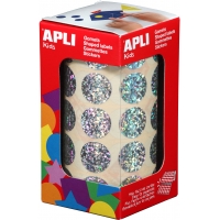 Apli Gomets Redondos Holograficos - Tamaño Ø 20mm - Adhesivo Permanente - 59 Hojas Pretroqueladas - 1770 Gomets por Rollo - Idea
