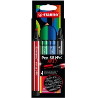 Stabilo Pen 68 MAX Arty Pack de 4 Rotuladores, Punta de Fibra Biselada, Trazo 1-5mm