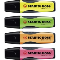 Stabilo Boss Executive Pack de 4 Marcadores Fluorescentes, Grip, Trazo 2-5mm, Colores Surtidos