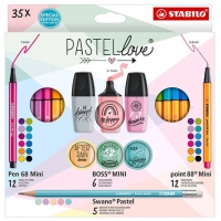 Stabilo Pastellove Pack de 35 Marcadores y Rotuladores, 12 Rotuladores Premium Pen 68 Mini, 12 Rotuladores Point 88 Mini, 6 Ro