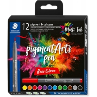 Pack de 12 Rotuladores Staedtler 371 Punta de Pincel Suave, Colores Vivos y Brillantes