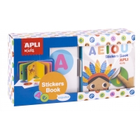 Apli Libro de Pegatinas Vocales Educativo - Tamaño 100x100x40 - 10 Paginas de Carton Rigido de 3mm - 5 Hojas de Gomets Removible