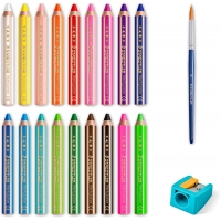 Staedtler Noris Junior Pack de 18 Lapices de Colores Extragruesos + Sacapuntas, 3 en 1, Lapiz, Cera y Acuarelable