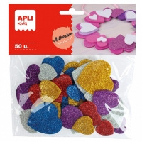 Apli Formas de Corazones Adhesivas de Goma Eva - 50 Formas - Medidas Surtidas - Material Suave y Seguro  Purpurina