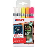 Edding 4095 Pack de 5 Rotuladores de Tiza Liquida, Trazo 2-3mm, Olor Neutro, Colores Blanco x2, Amarillo, Naranja
