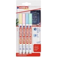 Edding 4085 Pastel Pack de 4 Rotuladores de Tiza Liquida, Trazo 1-3mm, Olor Neutro, Colores Azul, Verde, Amarillo