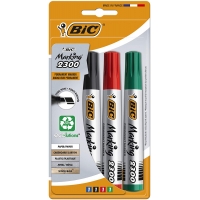 Bic Marking 2300 Ecolutions Pack de 4 Rotuladores Permanentes, Punta Biselada, Tinta base alcohol, Varios colores