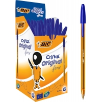 Caja de 50 Bic Cristal Original Fine, Punta Fina 0.8mm, Trazo 0.30mm, Azul