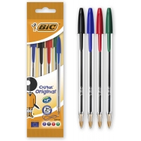 PACK 4 Bic Cristal Original, Punta 1.0mm, Trazo 0.4mm, Colores Surtidos