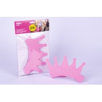 Apli Corona de Goma Eva Rosa con Purpurina - Cable Elastico Ajustable - Personalizable con Formas de Goma Eva, Fieltro, Pegatina