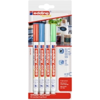 Edding 4085 Basicos Pack de 4 Rotuladores de Tiza Liquida, Trazo 1-3mm, Olor Neutro, Colores Blanco, Azul, Verde 