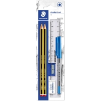 Staedtler Pack de 2 Lapices Noris de Grafito Hexagonales 2HB + 1 Boligrafo Stick 430 Azul + 1 Goma de Borrar + 1 Sacapuntas +1 R