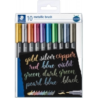 Staedtler Pack de 10 Rotuladores Permanentes, Punta Pincel, Trazo 1-2mm, Colores Metalicos Surtidos