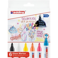 Edding 95 Pack de 6 Rotuladores de Tiza Liquida, Trazo 1.5-3mm, Colores Blanco, Amarillo, Negro, Naranja, Rosa y 