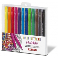 Alpino Color Experience Pack de 12 Rotuladores Doble Punta con Punta Pincel, Punta Fine Liner de 0.7mm y Punta Pincel de 2.9mm