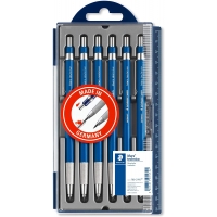 Staedtler Mars Technico 780 - Pack de 6 Portaminas Tecnicos, Mina de 2mm, Grip Metalico