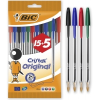 PACK 20 Bic Cristal Original, Punta 1.0mm, Trazo 0.4mm, Colores surtidos