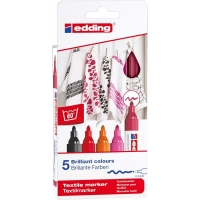 Edding 4500 Colores Calidos Pack de 5 Rotuladores Permanentes para Textil, Trazo 2-3mm, Olor Neutro, Seca rápido,