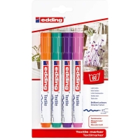 Edding 4500 Colores Divertidos Pack de 4 Rotuladores Permanentes para Textil, Trazo 2-3mm, Olor Neutro, Seca rápi