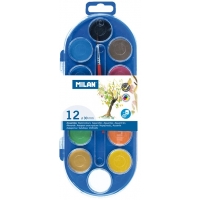 Milan 80011 Estuche de 12 Acuarelas Ø30 mm + Pincel Serie 101 Colores Surtidos