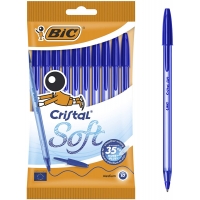 PACK 10 Bic Cristal Soft, Punta Media de 1.2mm, Trazo 0.45mm, Azul