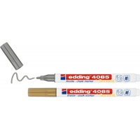 Edding 4085 Pack de 2 Rotuladores de Tiza Liquida, Trazo 1-3mm, Olor Neutro, Oro y Plata