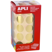 Apli Gomets Redondos Oro Metalizado - Tamaño Ø 20mm - Adhesivo Permanente - 1770 Gomets por Rollo - Ideal para Actividades Creat