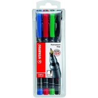Stabilo OHPen Pack de 4 Rotuladores Permanentes, Punta Fina, Trazo de 0.7mm, Grip, Varios colo