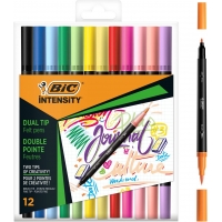 Bic Intensity Dual Tip Pack de 12 Rotuladores Doble Punta, Punta de Pincel + Punta Fina