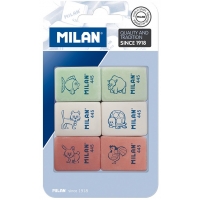 Milan 445 Pack de 6 Gomas de Borrar Rectangulares, Miga de Pan
