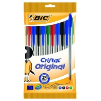 PACK 10 Bic Cristal Original, Punta 1.0mm, Trazo 0.4mm, Colores Surtidos