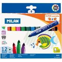 Milan Pack de 12 Rotuladores Super Lavables Maxi, Punta Conica 7.5mm