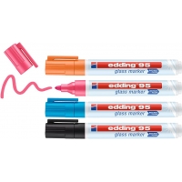 Edding 95 Pack de 4 Rotuladores de Tiza Liquida, Trazo 1.5-3mm, Colores Negro, Naranja, Rosa y Azul