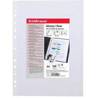 Erichkrause Pack de 100 Fundas Protectoras Glossy Clear, 60cm, A4, Transparente