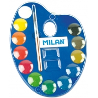 Milan 053412 Paleta de 12 Acuarelas Ø25 mm + Pincel Serie 101 Colores Surtidos