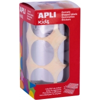 Apli Gomets Redondos Plata Metalizado - Ø33mm - 59 Hojas Pretroqueladas - Adhesivo Base Agua - Normas EN-71 y FSC