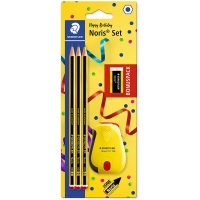 Staedtler Noris 120 Pack de 3 Lápices + Goma de Borrar + Sacapuntas, Dureza HB Ultrarresistente de 2mm