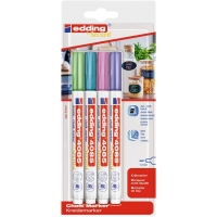 Edding 4085 Metalicos Pack de 4 Rotuladores de Tiza Liquida, Trazo 1-3mm, Olor Neutro, Colores Azul, Verde, Viole