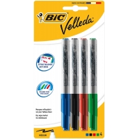 Bic Velleda 1741 Pack de 4 Rotuladores para Pizarra, Punta Media, Trazo de 1.4mm, Borrado facil, Varios colores