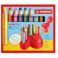 Stabilo Set de Mesa Woddy 3 en 1 15 Lapices de Colores + Sacapuntas con Deposito, 10x Woody 3 en 1, 2x Woody 3 en 1 Pastel, 3x 