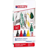 Edding 4500 Basicos Pack de 5 Rotuladores Permanentes para Textil, Trazo 2-3mm, Olor Neutro, Seca rápido, Colores
