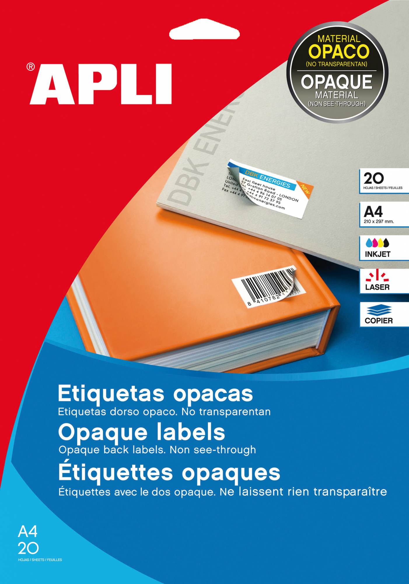 Apli Etiquetas Blancas Opacas 70x37 mm. 20 Hojas A4