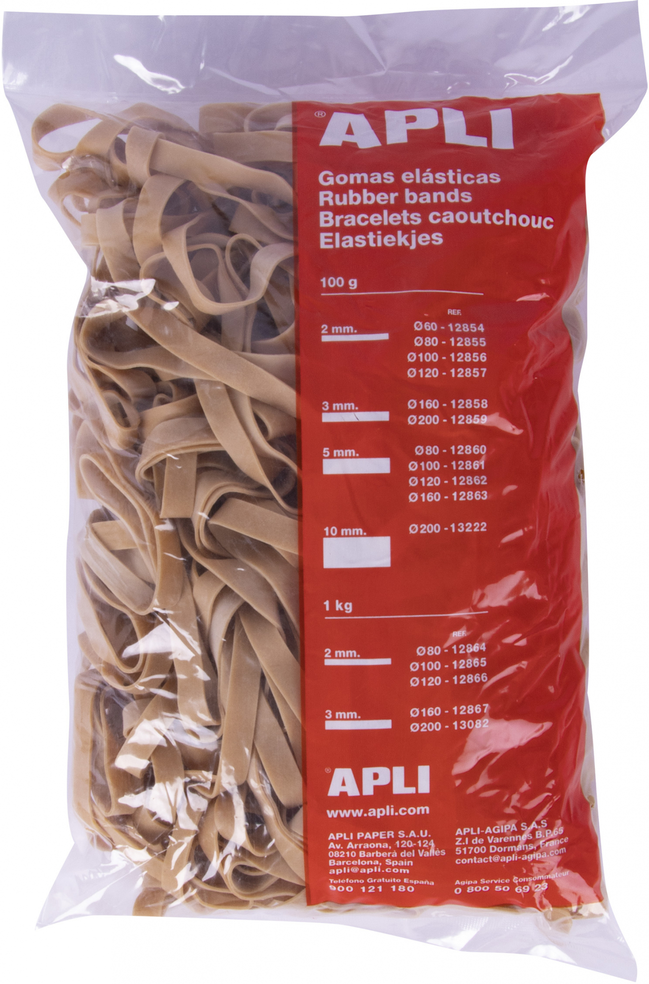 Apli Gomas Elasticas ANCHAS de 12cm. Bandas elasticas. Bolsa de 1Kg