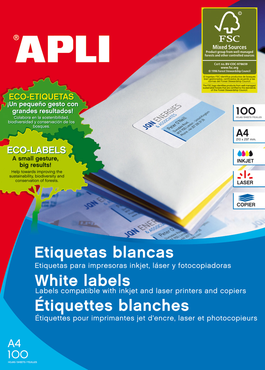 Apli Etiquetas Permanentes Diametro 60 mm. 100 Hojas A4