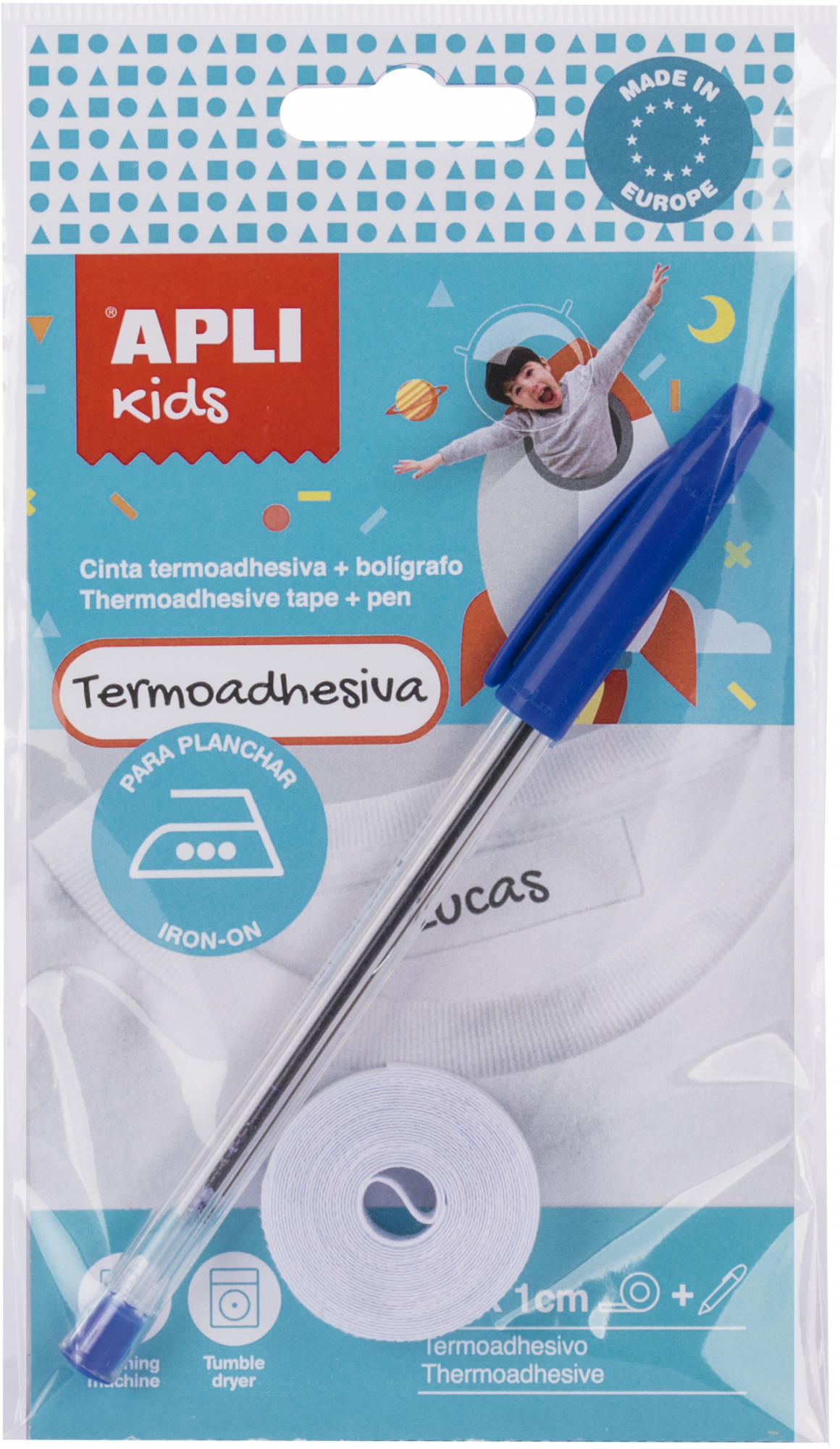 Apli Cinta Termoadhesiva para Marcar Ropa, 10mmx2m, 70% Poliester y 30% Algodon, Resistente a Lavadora y Secadora, Facil Uso