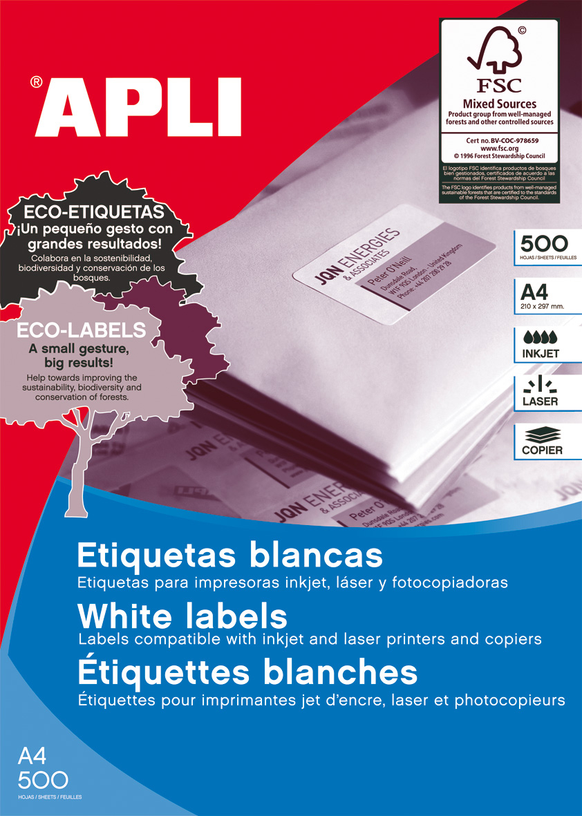 Apli Etiquetas Permanentes 48.5x25.4 mm. Caja de 500 Hojas A4