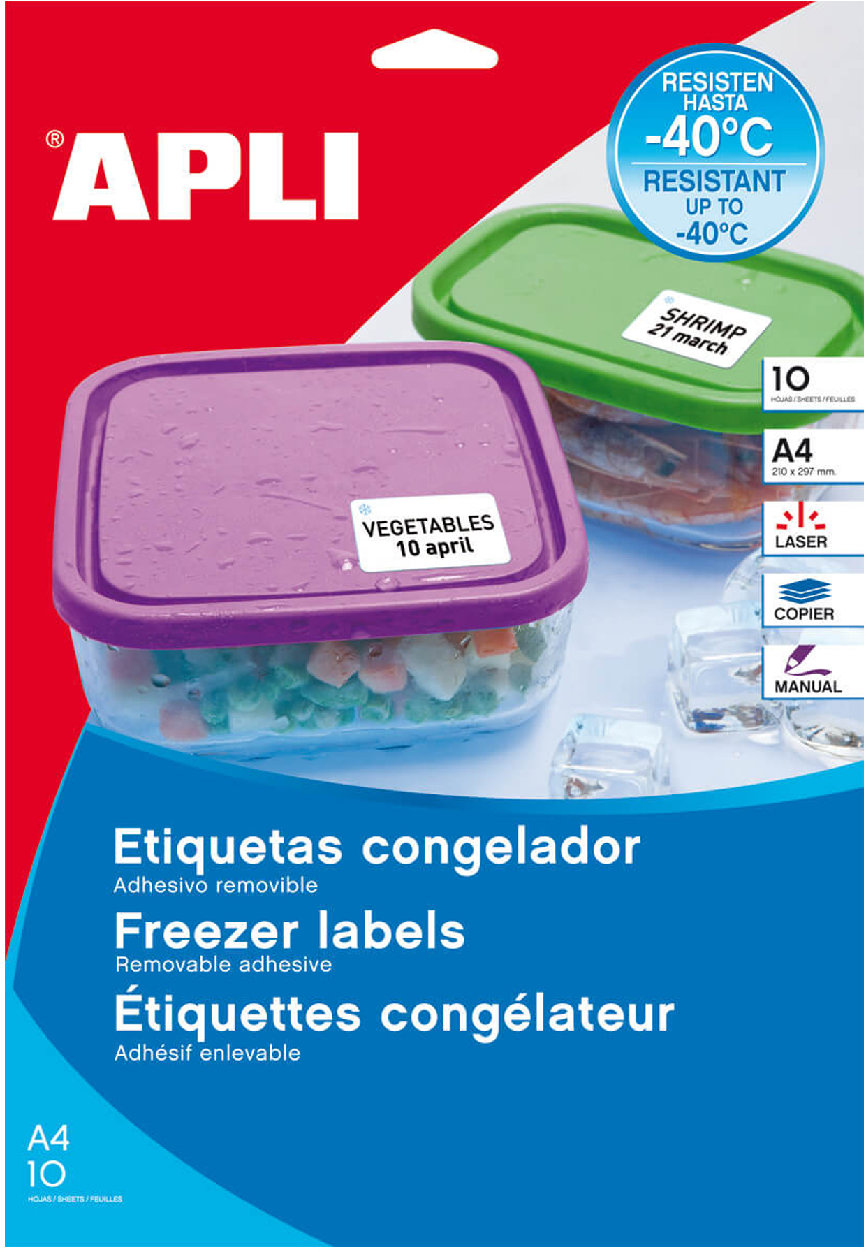 Apli Etiquetas Blancas Especial Congelador 63.5x33.9 mm. 10 Hojas A4
