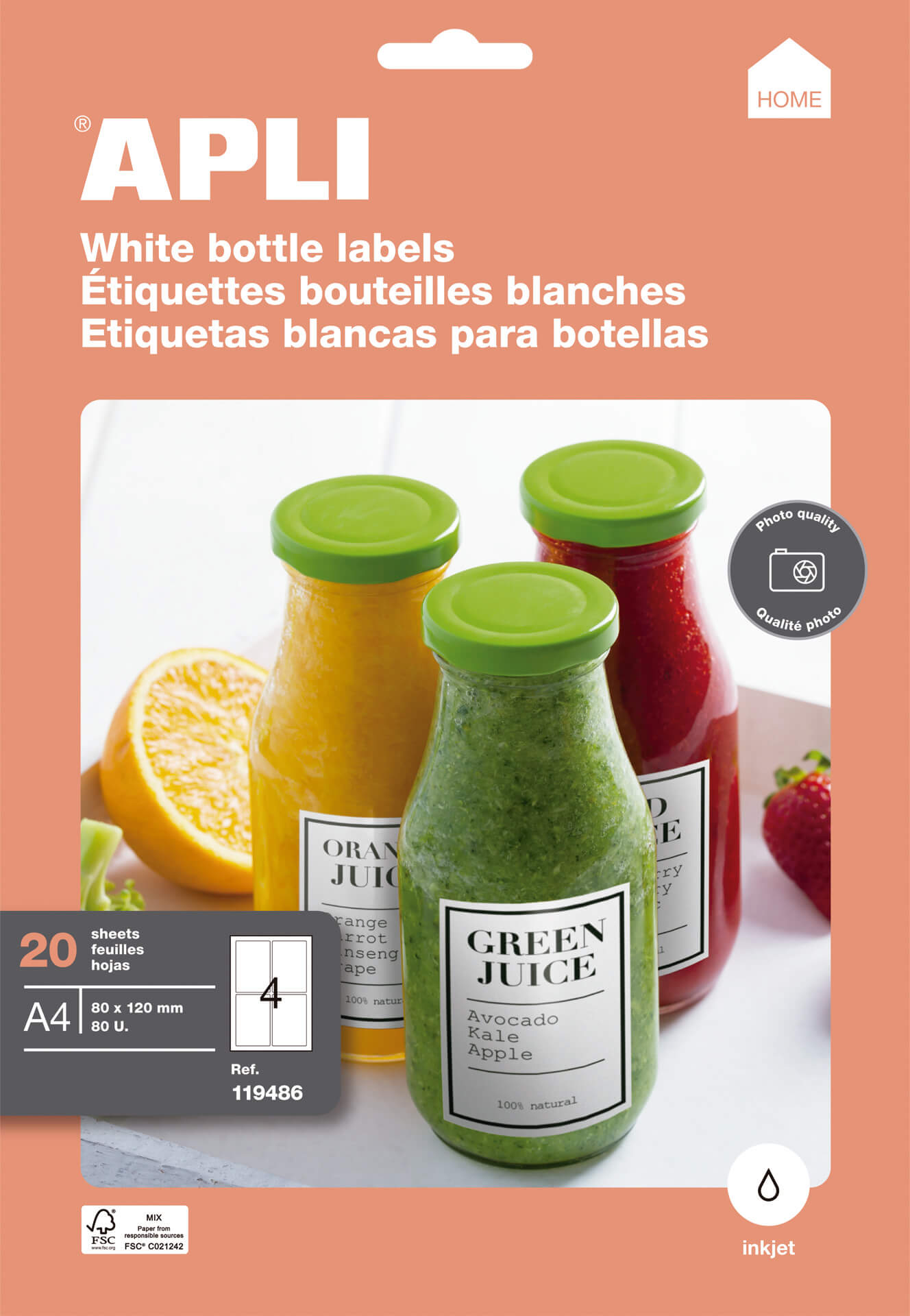 Apli Etiquetas Home Botellas Glossy 80x120 mm. 20 Hojas A4